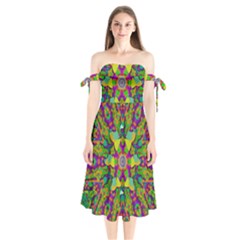 Birds In Peace And Calm Shoulder Tie Bardot Midi Dress by pepitasart