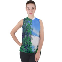 Drawing Of A Summer Day Mock Neck Chiffon Sleeveless Top by Fractalsandkaleidoscopes