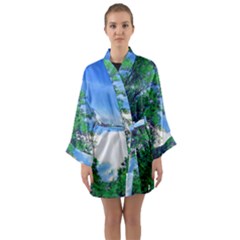 Drawing Of A Summer Day Long Sleeve Satin Kimono by Fractalsandkaleidoscopes