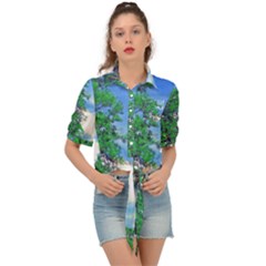 Drawing Of A Summer Day Tie Front Shirt  by Fractalsandkaleidoscopes