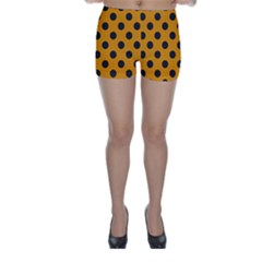 Polka Dots Black On Honey Orange Skinny Shorts by FashionBoulevard