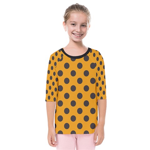 Polka Dots Black On Honey Orange Kids  Quarter Sleeve Raglan Tee by FashionBoulevard