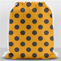 Polka Dots Black On Honey Orange Drawstring Bag (Large)