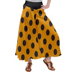 Polka Dots Black On Honey Orange Satin Palazzo Pants by FashionBoulevard