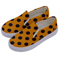 Polka Dots Black On Honey Orange Kids  Canvas Slip Ons