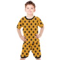 Polka Dots Black On Honey Orange Kids  Tee and Shorts Set View1