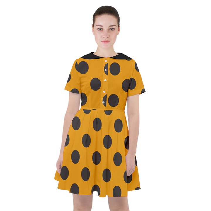 Polka Dots Black On Honey Orange Sailor Dress