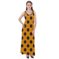 Polka Dots Black On Honey Orange Sleeveless Velour Maxi Dress