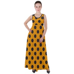 Polka Dots Black On Honey Orange Empire Waist Velour Maxi Dress