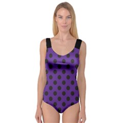 Polka Dots Black On Imperial Purple Princess Tank Leotard  by FashionBoulevard