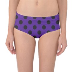 Polka Dots Black On Imperial Purple Mid-waist Bikini Bottoms by FashionBoulevard