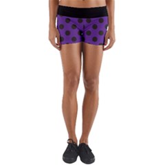 Polka Dots Black On Imperial Purple Yoga Shorts by FashionBoulevard