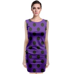 Polka Dots Black On Imperial Purple Sleeveless Velvet Midi Dress by FashionBoulevard