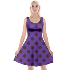 Polka Dots Black On Imperial Purple Reversible Velvet Sleeveless Dress by FashionBoulevard