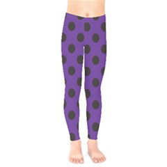 Polka Dots Black On Imperial Purple Kids  Leggings by FashionBoulevard