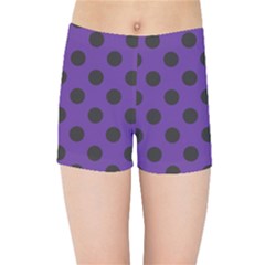 Polka Dots Black On Imperial Purple Kids  Sports Shorts by FashionBoulevard