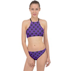 Polka Dots Black On Imperial Purple Racer Front Bikini Set by FashionBoulevard