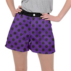 Polka Dots Black On Imperial Purple Ripstop Shorts by FashionBoulevard