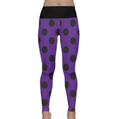 Polka Dots Black On Imperial Purple Lightweight Velour Classic Yoga Leggings by FashionBoulevard