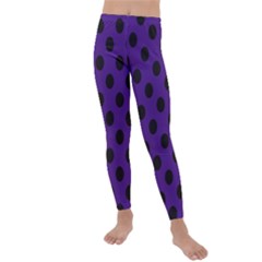 Polka Dots Black On Imperial Purple Kids  Lightweight Velour Leggings by FashionBoulevard