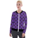 Polka Dots Black On Imperial Purple Velour Zip Up Jacket View1