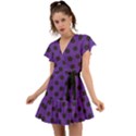 Polka Dots Black On Imperial Purple Flutter Sleeve Wrap Dress View1