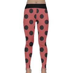 Polka Dots Black On Indian Red Classic Yoga Leggings by FashionBoulevard