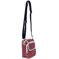 Polka Dots Black On Indian Red Shoulder Strap Belt Bag by FashionBoulevard