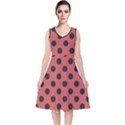 Polka Dots Black On Indian Red V-Neck Midi Sleeveless Dress  View1