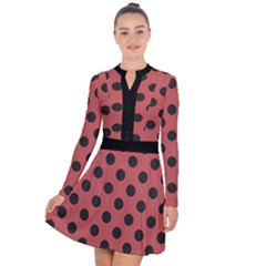 Polka Dots Black On Indian Red Long Sleeve Panel Dress by FashionBoulevard