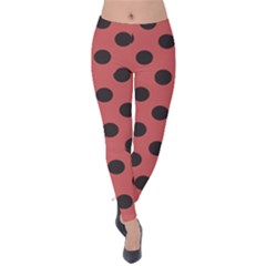 Polka Dots Black On Indian Red Velvet Leggings by FashionBoulevard