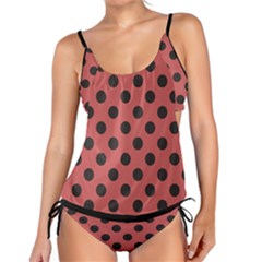 Polka Dots Black On Indian Red Tankini Set by FashionBoulevard