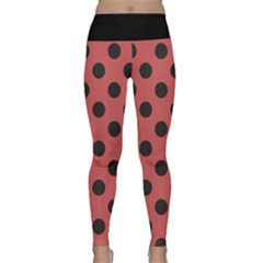 Polka Dots Black On Indian Red Lightweight Velour Classic Yoga Leggings by FashionBoulevard