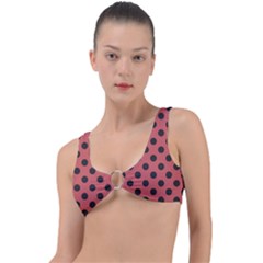 Polka Dots Black On Indian Red Ring Detail Bikini Top by FashionBoulevard