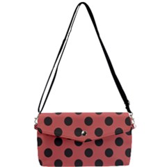 Polka Dots Black On Indian Red Removable Strap Clutch Bag by FashionBoulevard