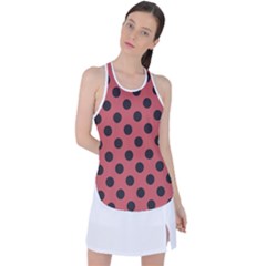 Polka Dots Black On Indian Red Racer Back Mesh Tank Top by FashionBoulevard