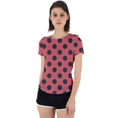 Polka Dots Black On Indian Red Back Cut Out Sport Tee by FashionBoulevard