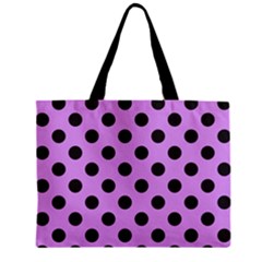 Polka Dots Black On Lavender Purple Zipper Mini Tote Bag by FashionBoulevard