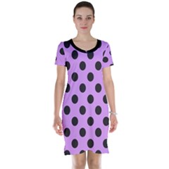 Polka Dots Black On Lavender Purple Short Sleeve Nightdress by FashionBoulevard