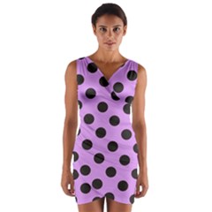 Polka Dots Black On Lavender Purple Wrap Front Bodycon Dress by FashionBoulevard