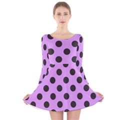 Polka Dots Black On Lavender Purple Long Sleeve Velvet Skater Dress