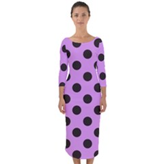 Polka Dots Black On Lavender Purple Quarter Sleeve Midi Bodycon Dress by FashionBoulevard