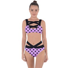 Polka Dots Black On Lavender Purple Bandaged Up Bikini Set  by FashionBoulevard