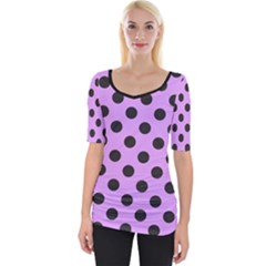 Polka Dots Black On Lavender Purple Wide Neckline Tee