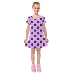 Polka Dots Black On Lavender Purple Kids  Short Sleeve Velvet Dress by FashionBoulevard