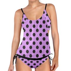 Polka Dots Black On Lavender Purple Tankini Set by FashionBoulevard