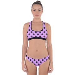 Polka Dots Black On Lavender Purple Cross Back Hipster Bikini Set by FashionBoulevard