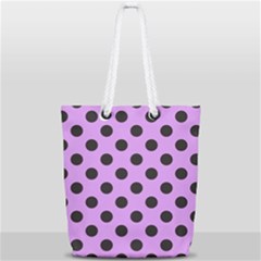 Polka Dots Black On Lavender Purple Full Print Rope Handle Tote (small) by FashionBoulevard