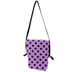 Polka Dots Black On Lavender Purple Folding Shoulder Bag by FashionBoulevard