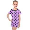 Polka Dots Black On Lavender Purple Kids  Mesh Tee and Shorts Set View1